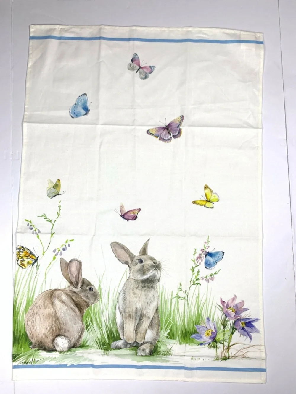 Williams Sonoma Unused Bunny Butterfly Tea Towels Set 2 Easter Floral